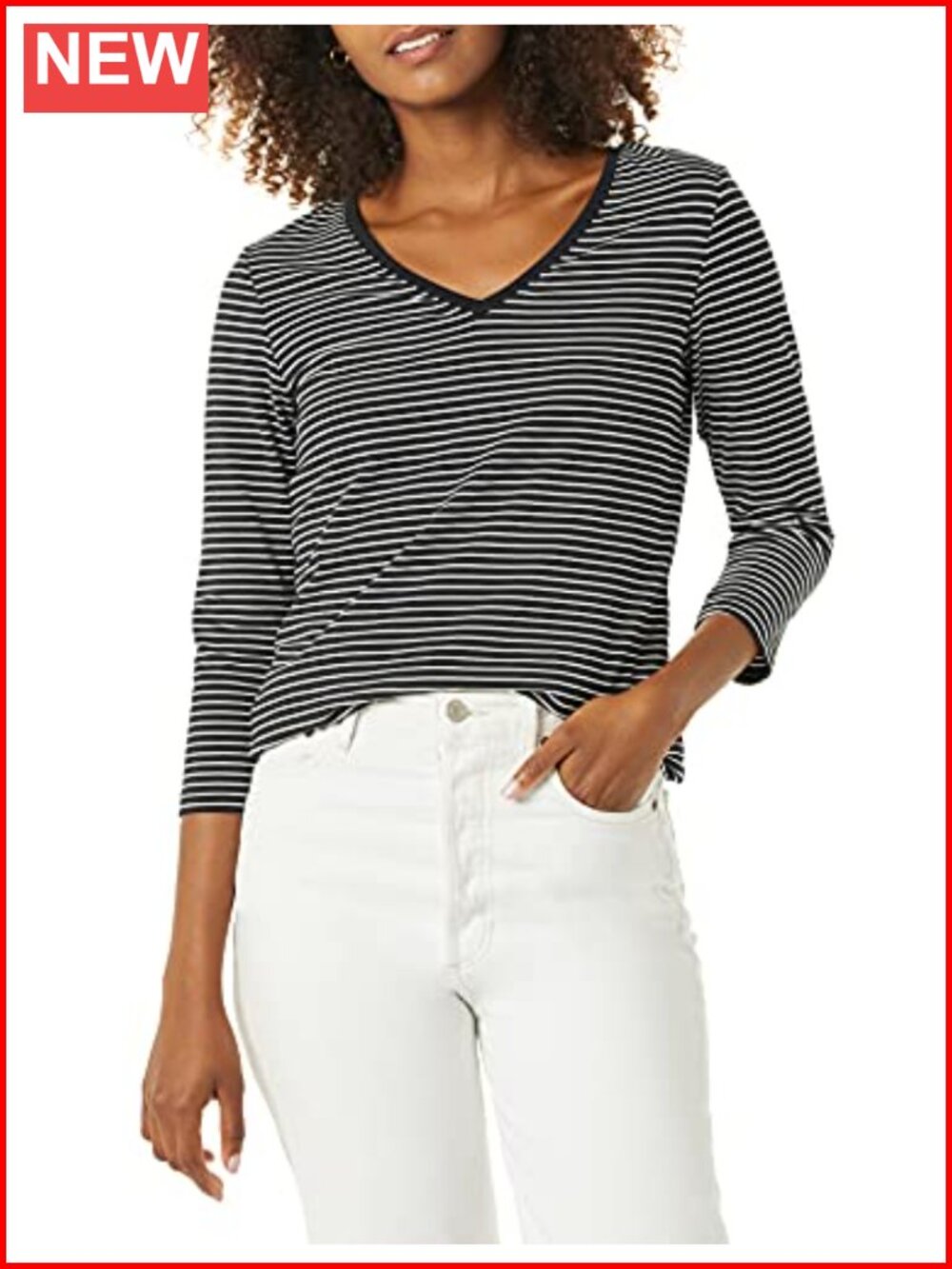 Women's Regular-Fit 3/4 Sleeve V-Neck Cotton Modal T-Shirt
